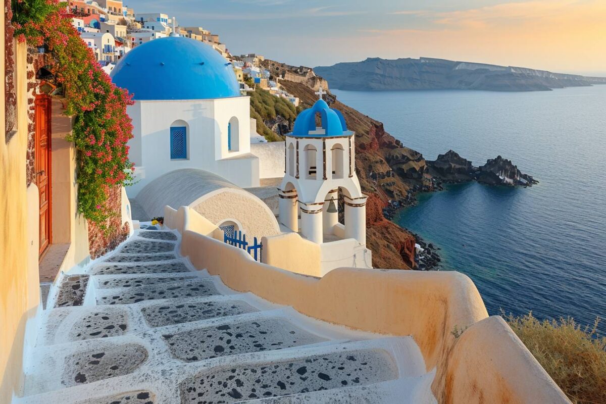 Le pittoresque village de Oia en Grèce, célèbre pour ses couchers de soleil