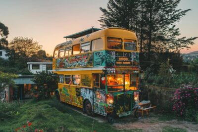 Passez une nuit dans un bus reconverti au Bus House, Yellow Submarine Hotel en Angleterre