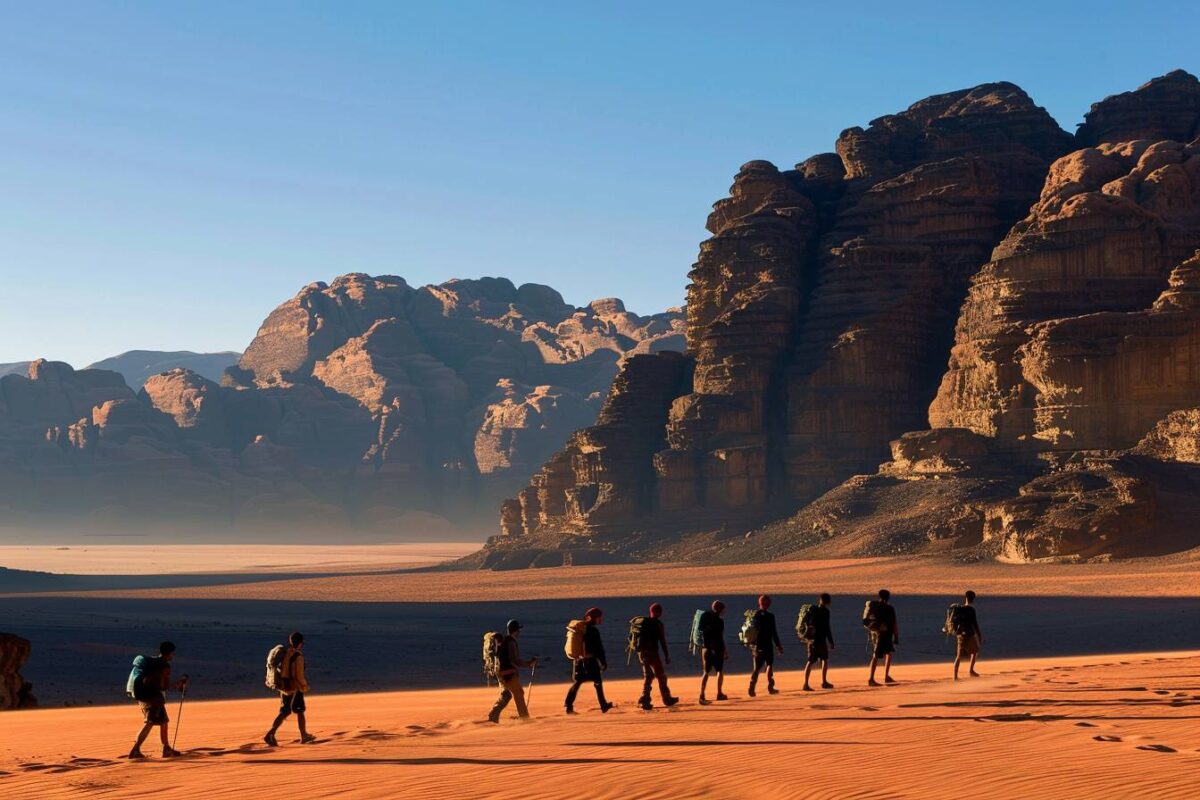 Trek à travers les paysages désertiques du Parc National du Wadi Rum en Jordanie